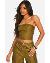 Boohoo - Washed Faux Leather Cropped Corset - Lyst