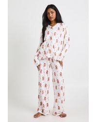 Boohoo - Christmas Candy Cane & Bear Print Long Sleeve Shirt & Trousers Pyjama Set - Lyst