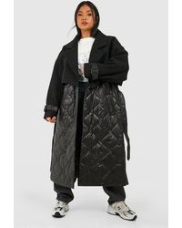 Boohoo - Petite Quilted Wool Look Padded Trench Coat - Lyst