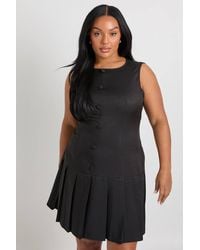 Boohoo - Plus Woven Button Down Pleated Skater Dress - Lyst