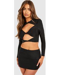 Boohoo - Twist Front Cut Out Long Sleeve Top & Mid Rise Mini Skirt - Lyst