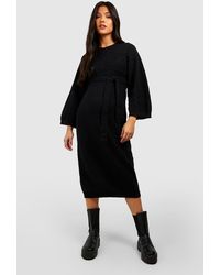 Boohoo - Maternity Cable Knit Batwing Belted Jumper Dress - Lyst