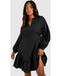 Boohoo - Plus Woven Button Down Tiered Smock Dress - Lyst