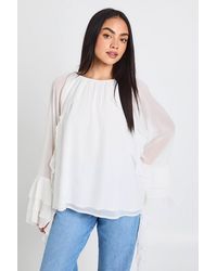 Boohoo - Chiffon Ruffle Button Back Blouse - Lyst