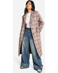 Boohoo - Petite Flannel Wool Look Longline Coat - Lyst