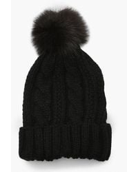 Boohoo - Cable Knit Faux Pom Beanie - Lyst