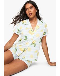 Boohoo - Lemon Print Stripe Short Sleeve Shirt & Shorts Pyjama Set - Lyst