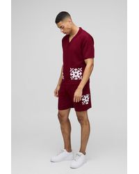 BoohooMAN - Relaxed Fit Revere Collar Crochet Square Knitted Short Polo Set - Lyst