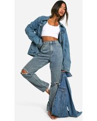 Boohoo - Vaqueros Básicos De Tiro Alto Y Pernera Recta Con Rodilla Rota - Lyst