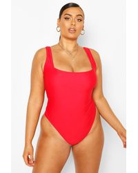 Boohoo Womens Plus Square Neck High Leg Swimsuit - Rot