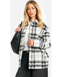 Boohoo - Check Wool Look Shacket - Lyst