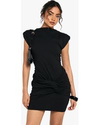 Boohoo - Cotton Shoulder Pad Ruched T-Shirt Mini Dress - Lyst
