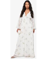 Boohoo - Chiffon Floral Volume Sleeve Ruched Waist Maxi Dress - Lyst
