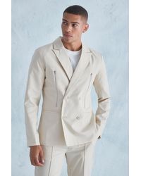 Boohoo - Slim Fit Double Breasted Zip Suit Jacket - Lyst