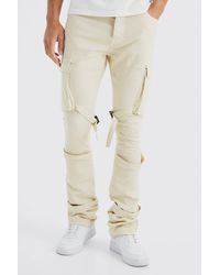 BoohooMAN - Tall Fixed Waist Skinny Stacked Flare Strap Cargo Trouser - Lyst