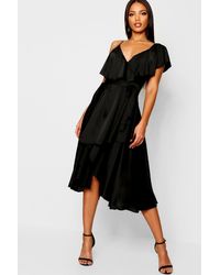 ruffle detail wrap skater dress