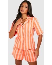 Boohoo - Cotton Poplin Tonal Stripe Short Sleeve Shirt - Lyst