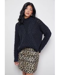 Warehouse - Chunky Cable Knit Roll Neck Sweater - Lyst
