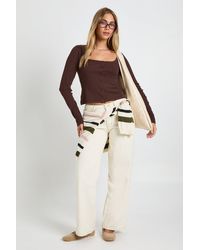 Boohoo - Ribbed Button Through Square Neck Long Sleeve Top - Lyst
