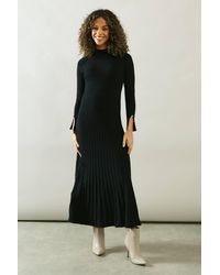 Wallis - Button Cuff Detail High Neck Pleated Knitted Midaxi Dress - Lyst