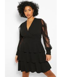 boohoo embroidered mesh tiered lace dress