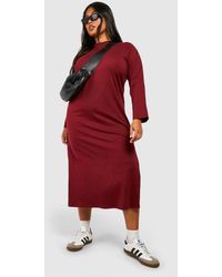 Boohoo - Plus Cotton Long Sleeve Split Midaxi Dress - Lyst