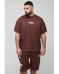 Boohoo - Plus Oversized Worldwide Cross Print T-Shirt & Short Set - Lyst