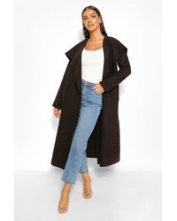 Boohoo Maxi Waterfall Wool Look Coat - Black
