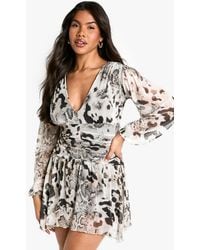 Boohoo - Printed Animal Mesh Ruched Waist Mini Dress - Lyst