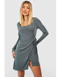 Boohoo - Textured Slinky Wrap Mini Dress - Lyst