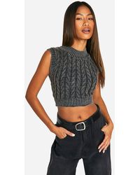 Boohoo - Top Sin Mangas De Punto En Ochos Con Lavado De Ácido - Lyst