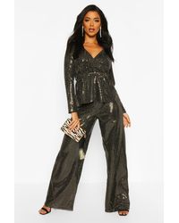 Boohoo Womens Schößchenoberteil mit Wickeldesign und Pailletten - Mettallic