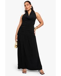 Boohoo - Plus Double Layer Ruched Cowl Detail Maxi Dress - Lyst