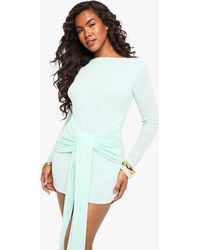 Boohoo - Long Sleeve Wrap Front Mini Dress - Lyst