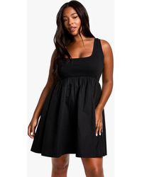 Boohoo - Plus Rib Cotton Poplin Mini Smock Dress - Lyst