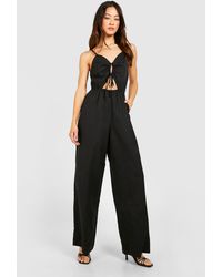 Boohoo - Tall Woven Ruched Front Wide Leg Jumpsuit - Lyst