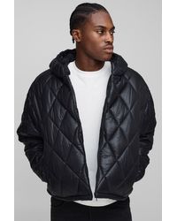 Boohoo - Oversized Boxy High Sheen Diamond Quilted Hooded Funnel Puffer Jacket - Lyst