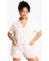 Boohoo - Pijama Plus De Pantalón Corto Y Camisa Con Estampado De Cerezas - Lyst