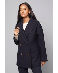 Wallis - Mid Length Shawl Collar Double Breasted Coat - Lyst