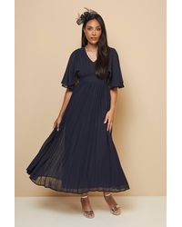 Wallis - Petite Pleated Cape Sleeve Midi Dress - Lyst