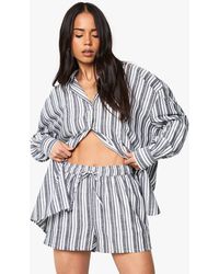 Boohoo - Stripe Long Sleeve Shirt & Shorts Co-Ord - Lyst