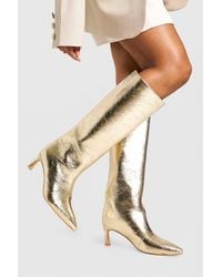 Boohoo - Textured Metallic Column Knee High Boots - Lyst