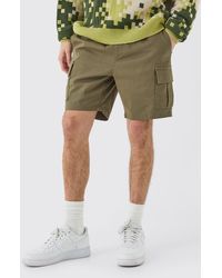 Boohoo - Elasticated Waist Khaki Skinny Fit Cargo Shorts - Lyst