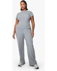 Boohoo - Plus Brushed Rib T- Shirt And Wide Leg Trouser Set - Lyst