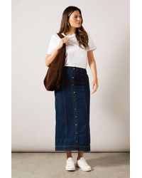Wallis - Button Through Denim Midi Skirt - Lyst