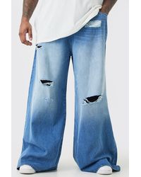 BoohooMAN - Plus Extreme Baggy Frayed Self Fabric Applique Jeans - Lyst