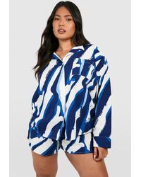 Boohoo - Plus Woven Zebra Print Long Sleeve Shirt & Short Co-ord - Lyst