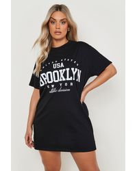 Boohoo - Plus Brooklyn Slogan Oversized T-shirt Dress - Lyst