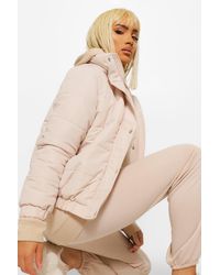 Boohoo Funnel Neck Puffer Jacket - Natural
