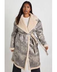 Boohoo - Plus Vintage Look Longline Belted Aviator Jacket - Lyst